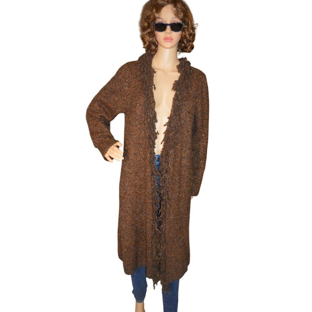Vintage CLOTHES Brown Ruffled Cardigan Sweater Women Size Large Witchy Bohemian